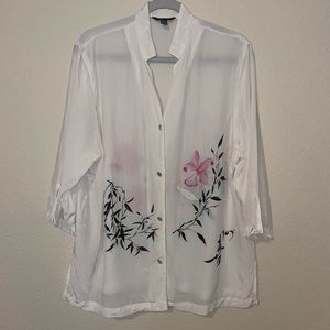 What if ..? 100% silk white-cream tone button down blouse
